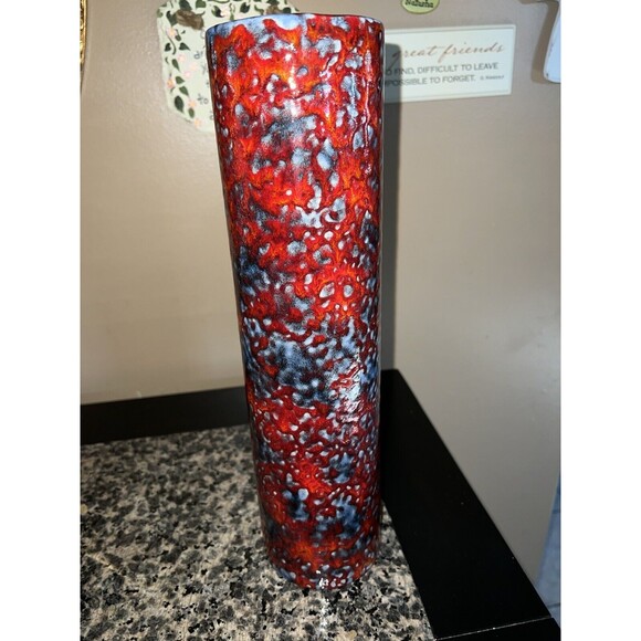 Destinos S.A. Portugal Red Grey Speckled Round Flower Vase Pottery Mid Century - Picture 4 of 5